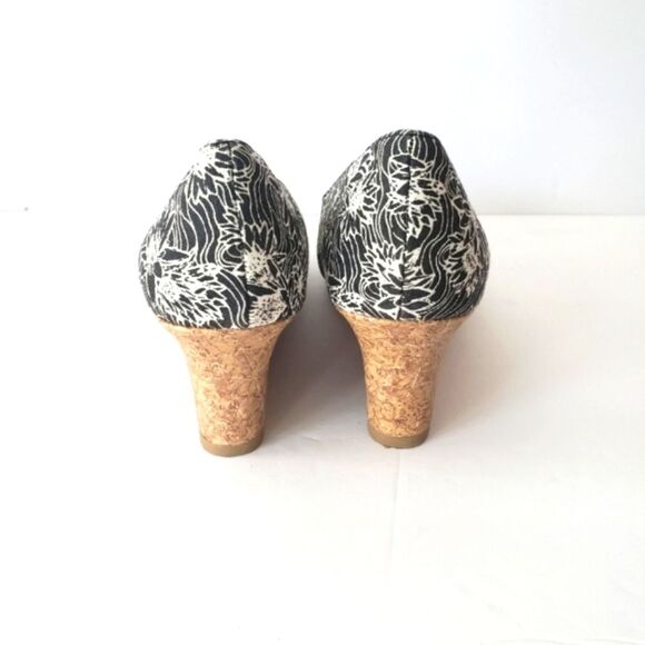 Dexflex Comfort Black and White Floral Wedge with Cork Look Heels 8W - Picture 3 of 10